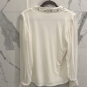 White House Black Market White Blouse with Embellished Collar